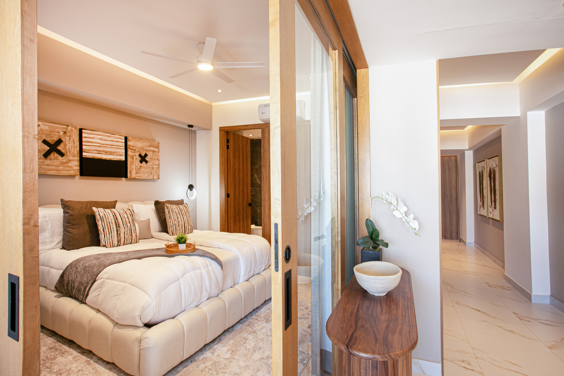 Enjoy a bright, natural light by day—and complete darkness and privacy at night with blackout curtains in the primary bedroom.