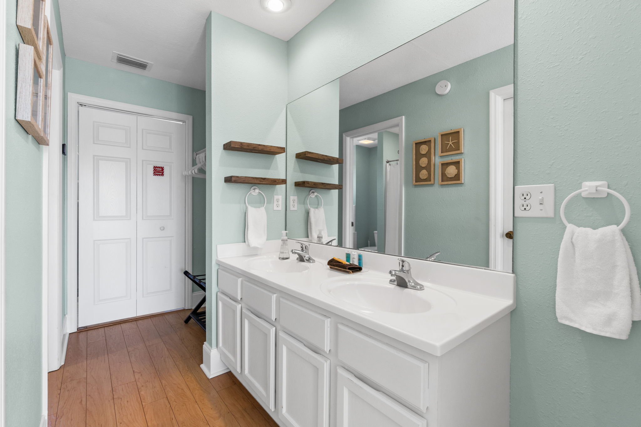 Primary bathroom with dual vanity