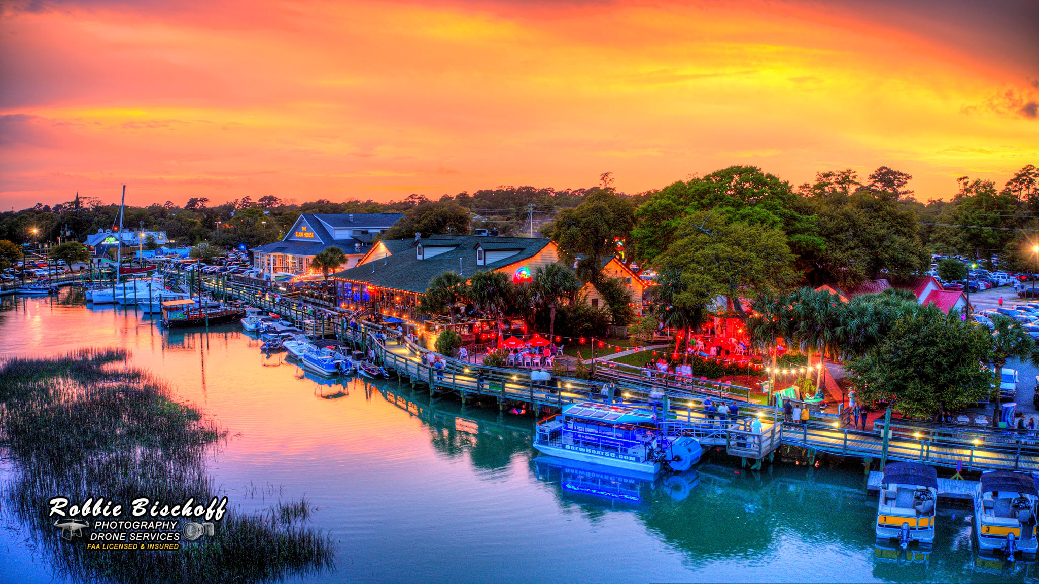 Murrells Inlet MarshWalk at sunset for a spontaneous date night