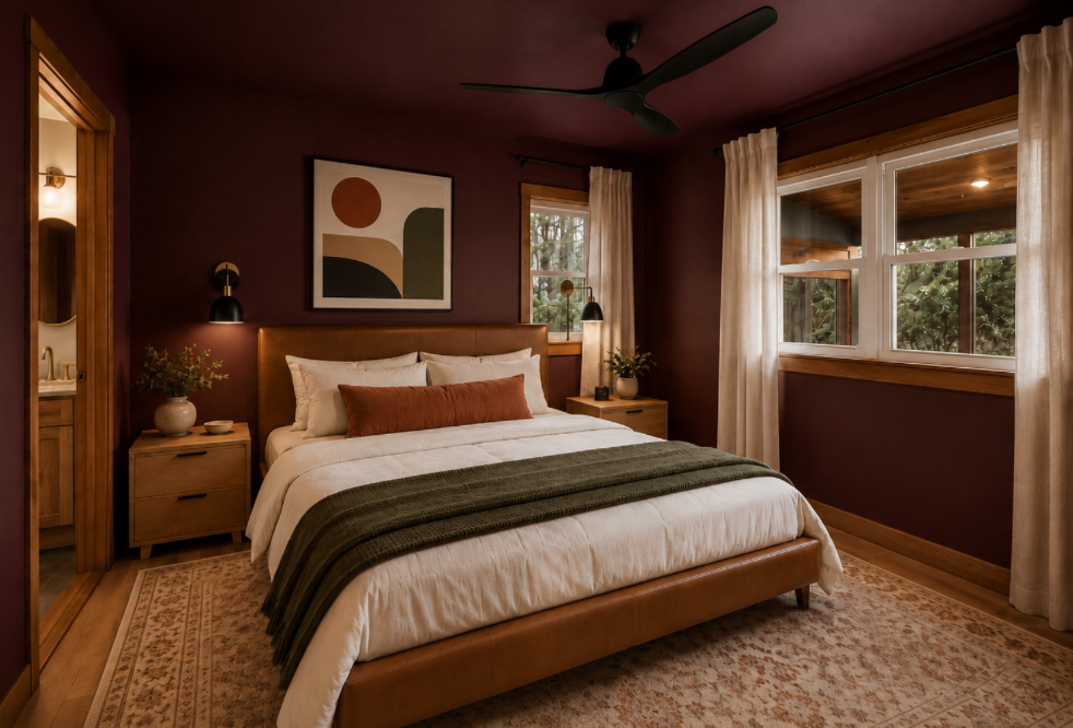 {Bedroom 2} Wrapped in warm tones with peaceful woodland views, this inviting bedroom offers a quiet place to relax and recharge between adventures.