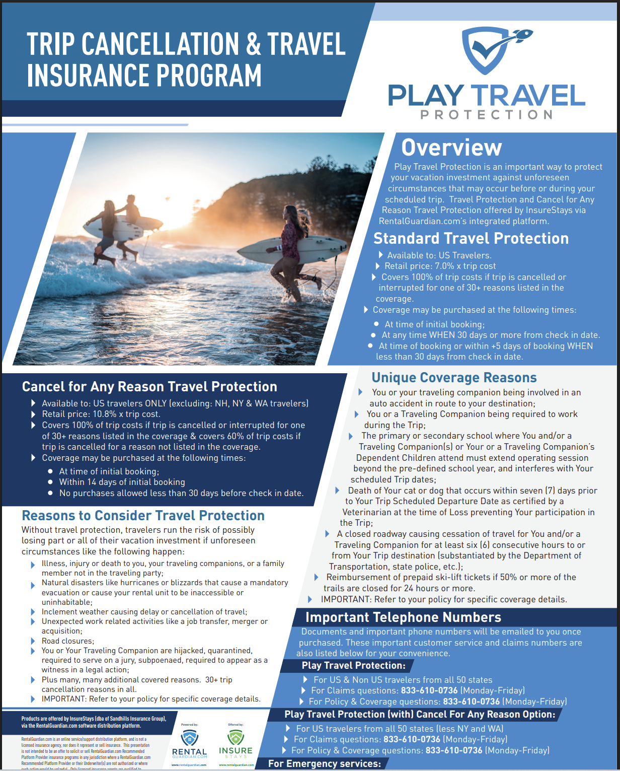 Highly suggested trip insurance to keep your mind at ease.