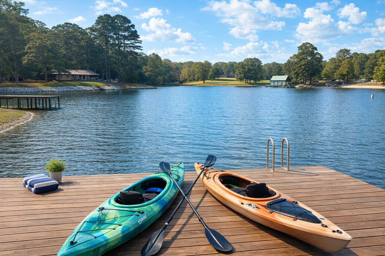 Two kayaks included — paddle straight from your private dock.