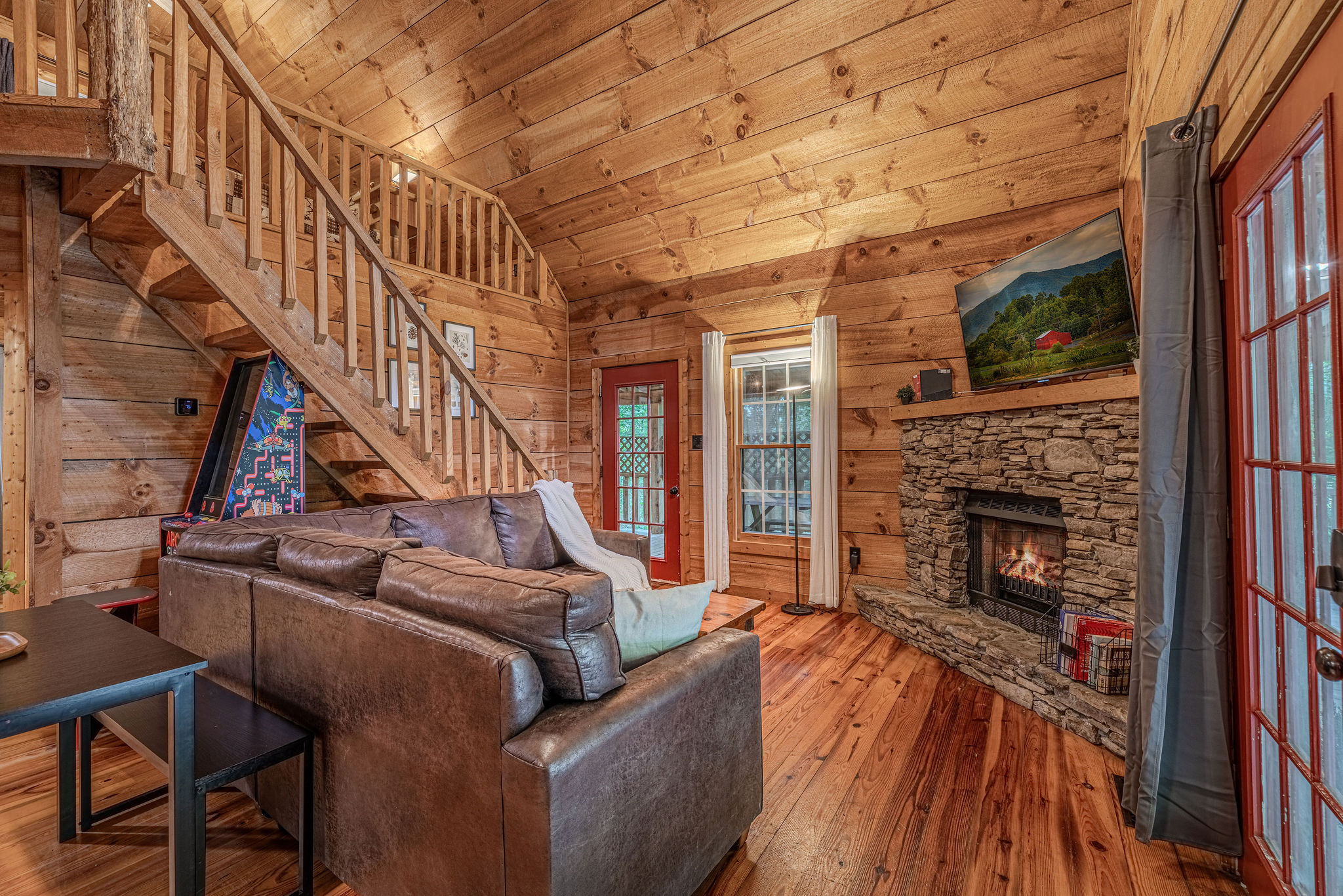 Fireplace downstairs, loft upstairs, good times either way.