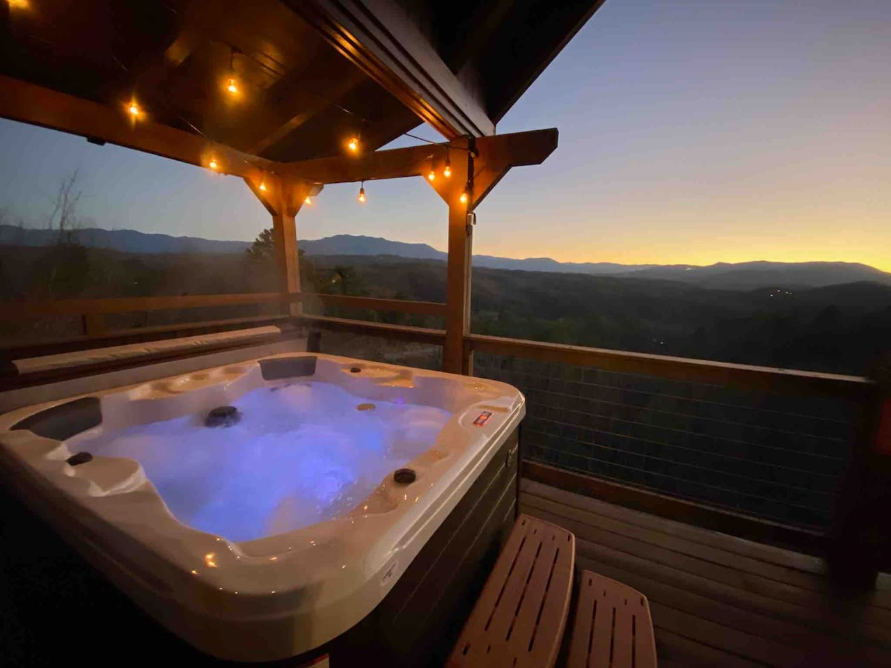 Enjoy time soaking in the panoramic sunset from the new 4 person hot tub. New hot tub installed January 2022