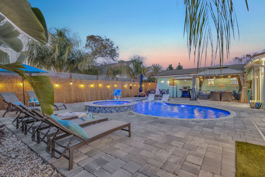 Evenings by the pool with plenty of seating to unwind