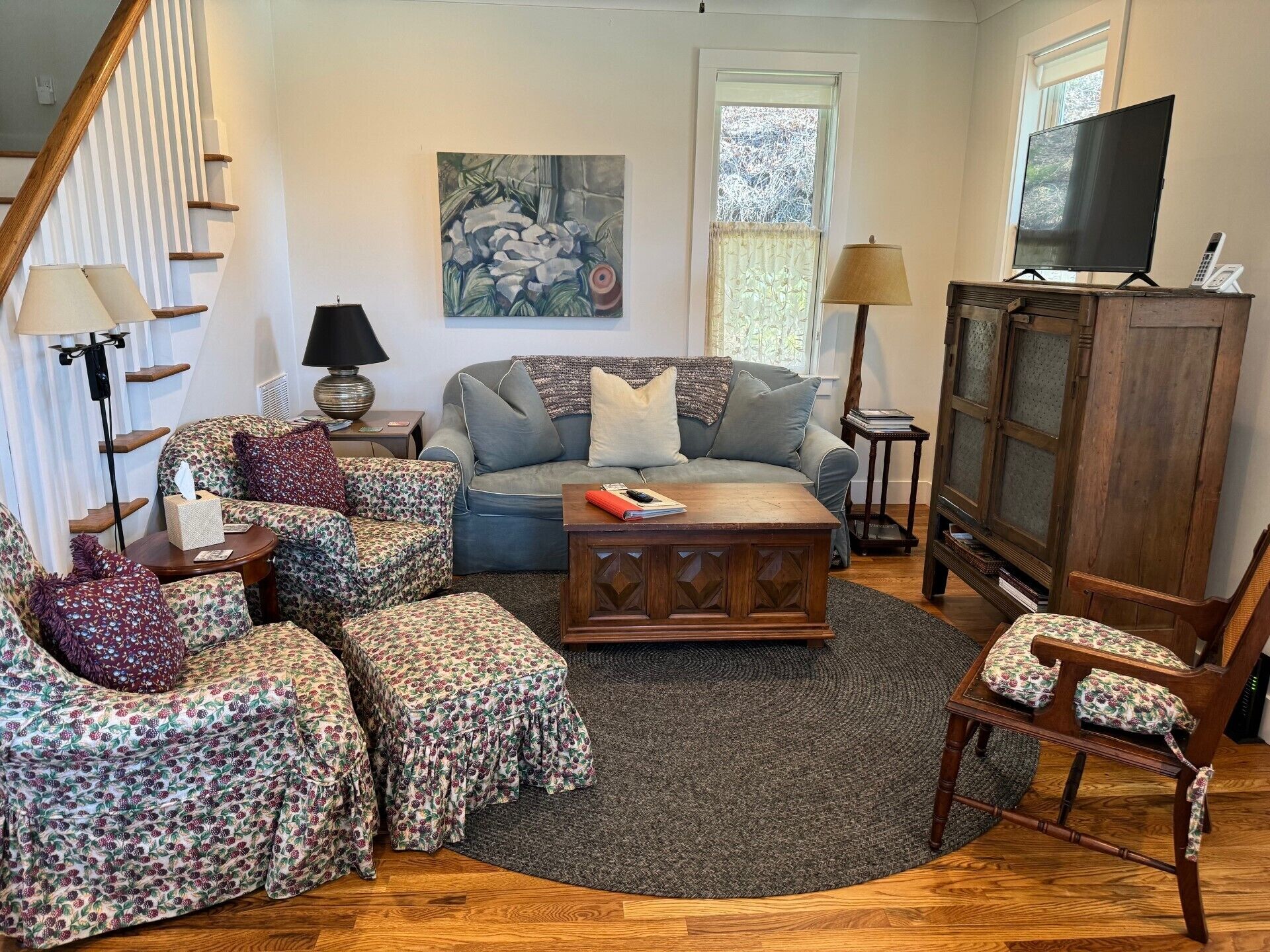 Comfortable and stylish vintage furniture with Roku TV... Bring your passwords 