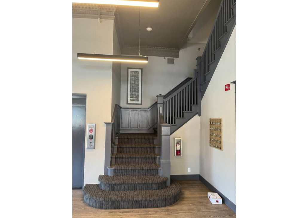 Lobby Stairs and Elevator.