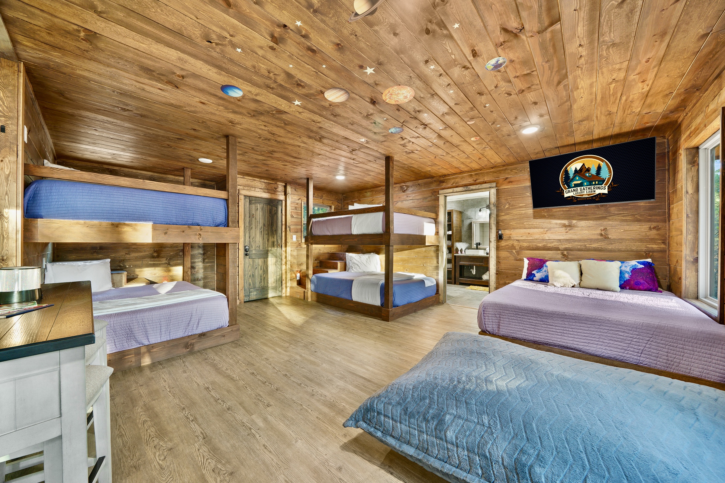   Bunk Loft with 5 queen beds. Perfect for a fun filled getaway.
