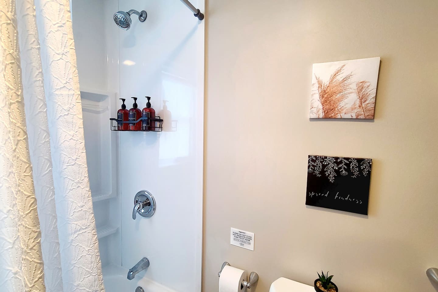 Shampoo, conditioner, and body wash are provided for you.