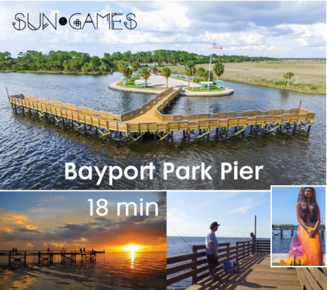 Bayport Park 18 minute drive. Relax at this 3-acre park with a boardwalk, fishing pier, picnic pavilions, and twin boat ramps. Here you can find a mermaid statue that is part of the enchanted "Mermaid Tale Trail" comprised of 27 mermaid statues.