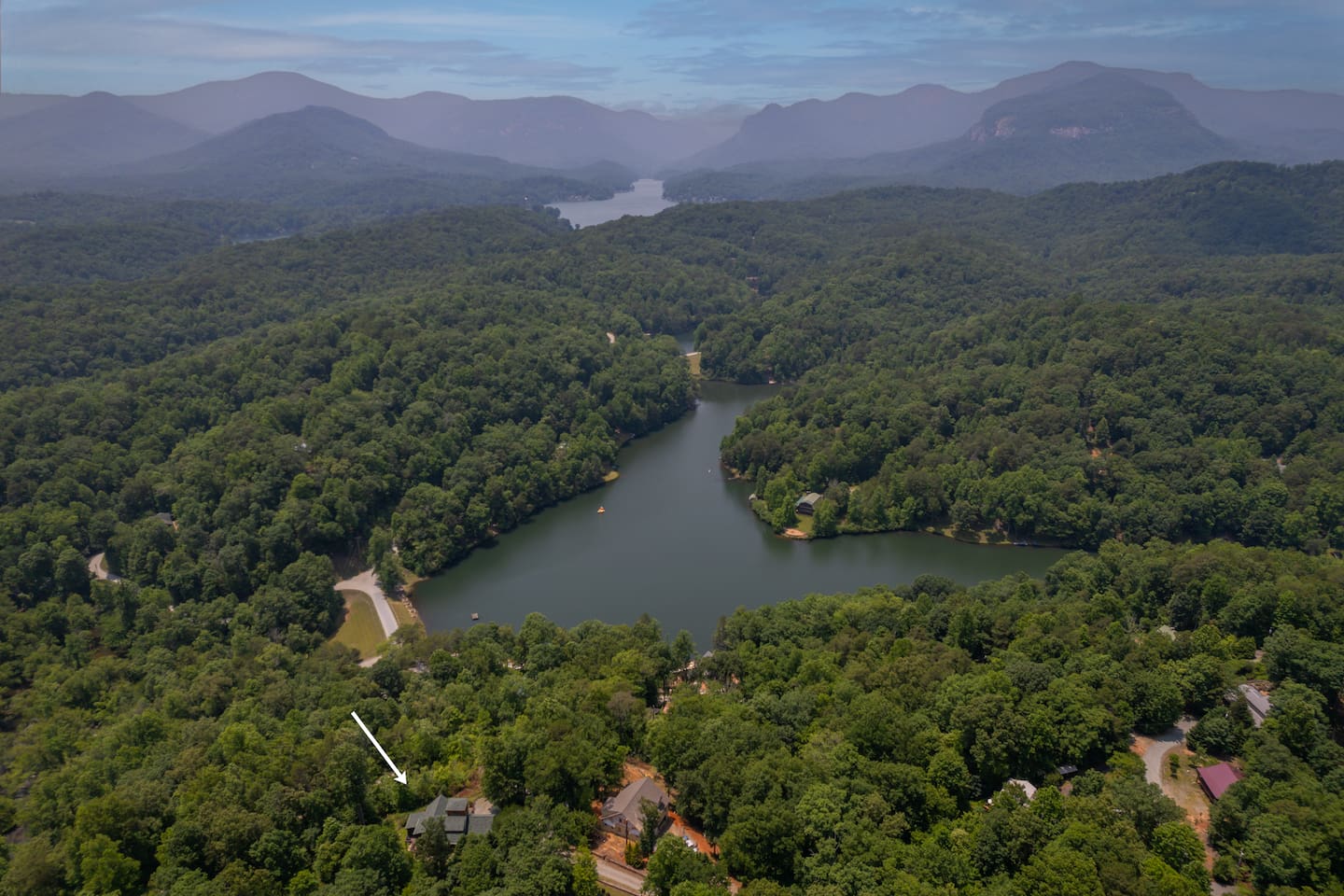 Drone view above cabin.
