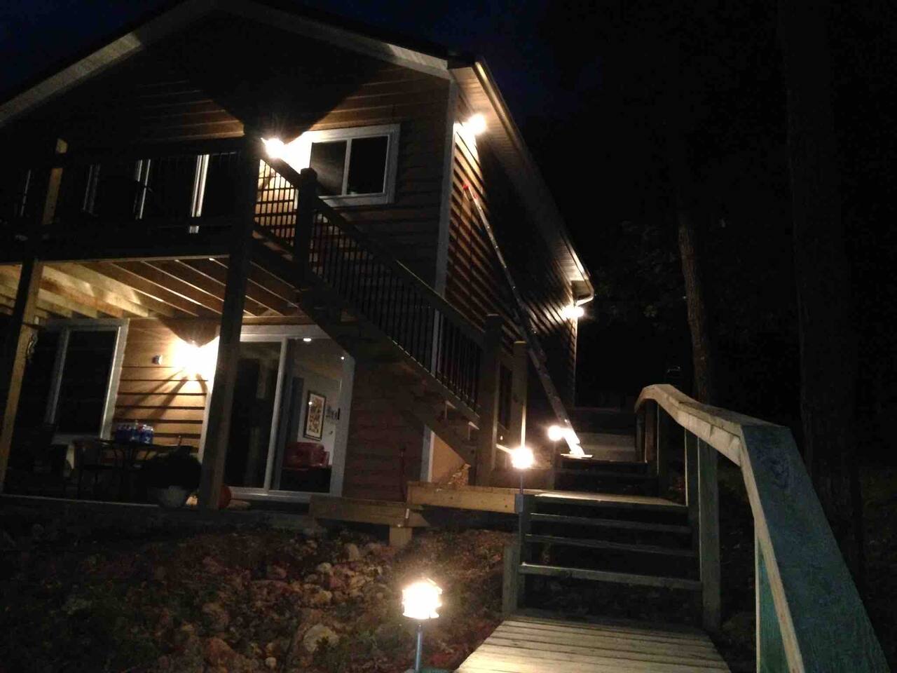 Well lit areas such as decks, stairs, and walkways