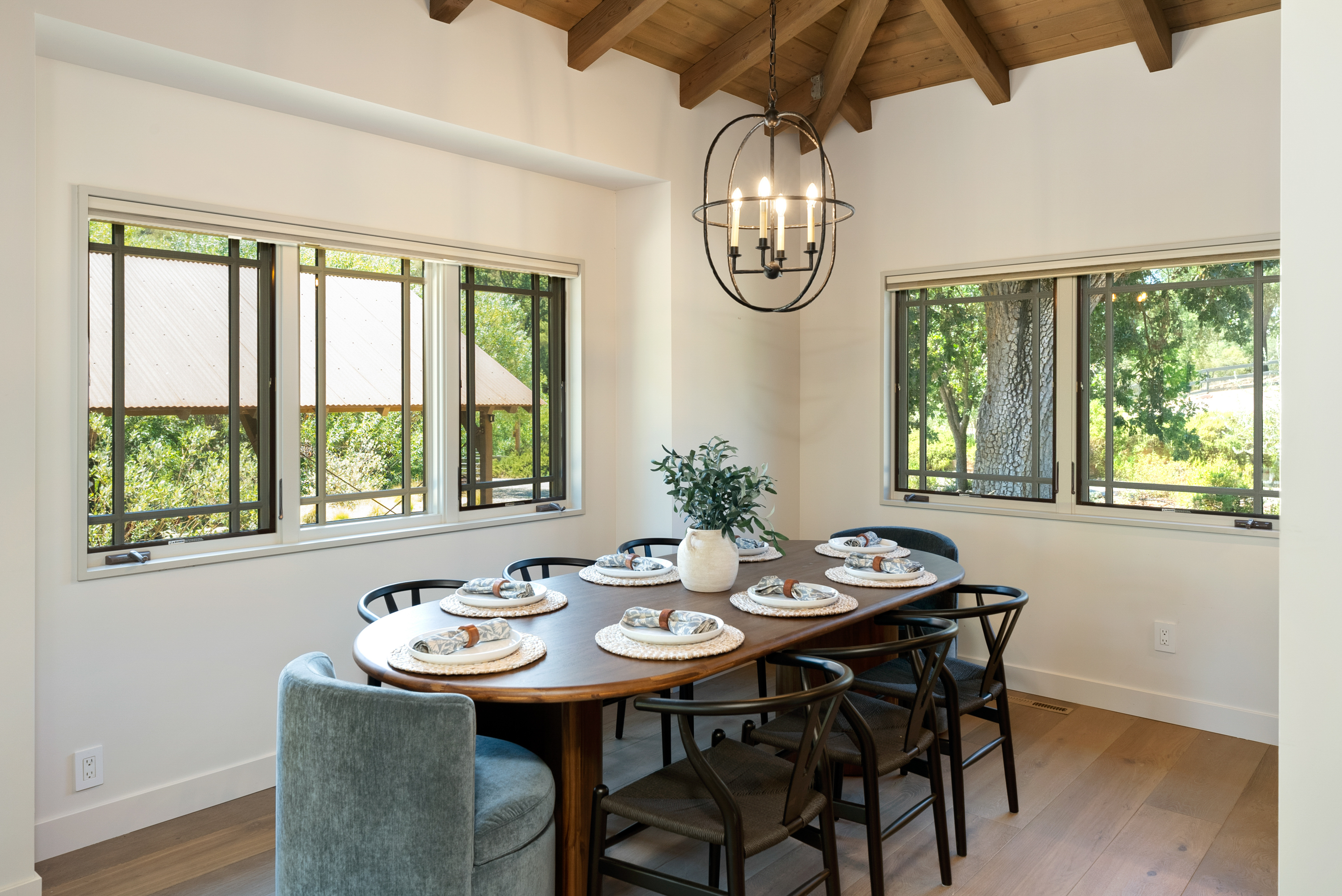 Our dining room table sits 8 with additional spaces at the eat in bar at the island