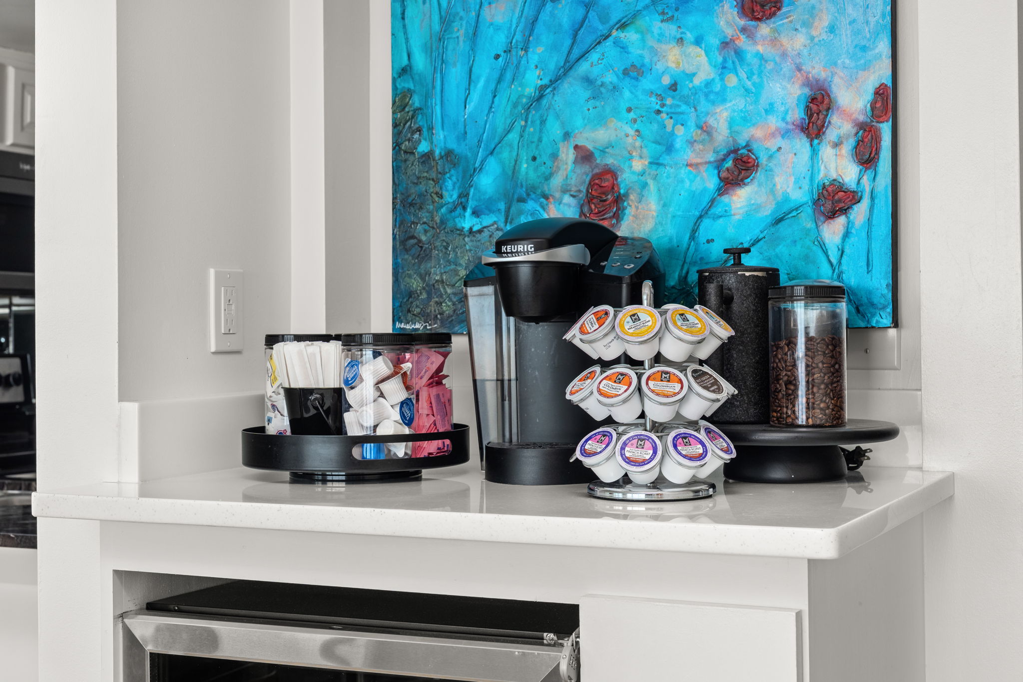 Fresh coffee, plenty of choices, and a quiet moment before the Gulf calls.