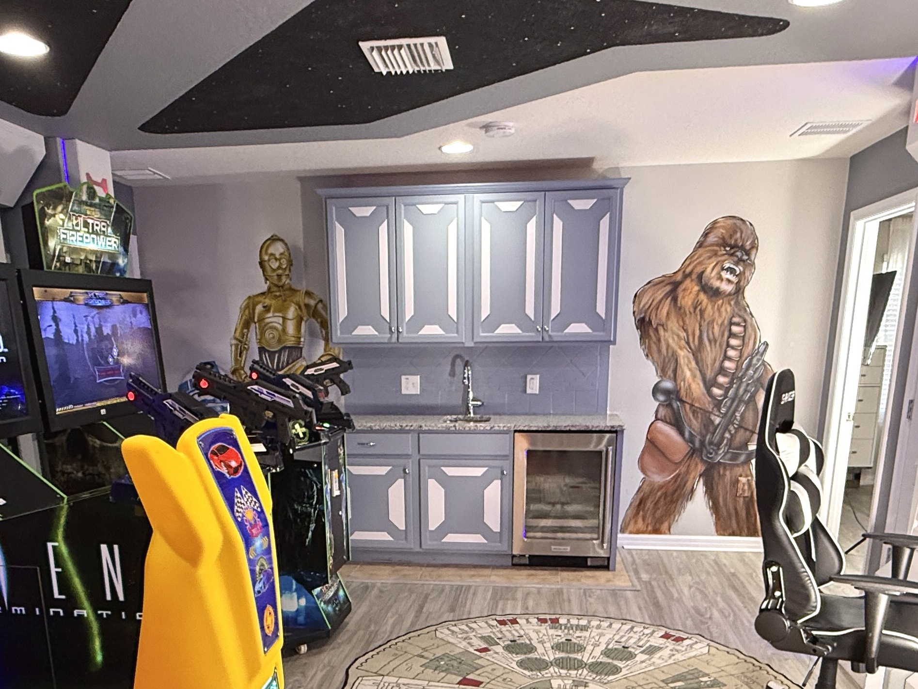 Kitchenette With Drink Cooler At End Of Game Room