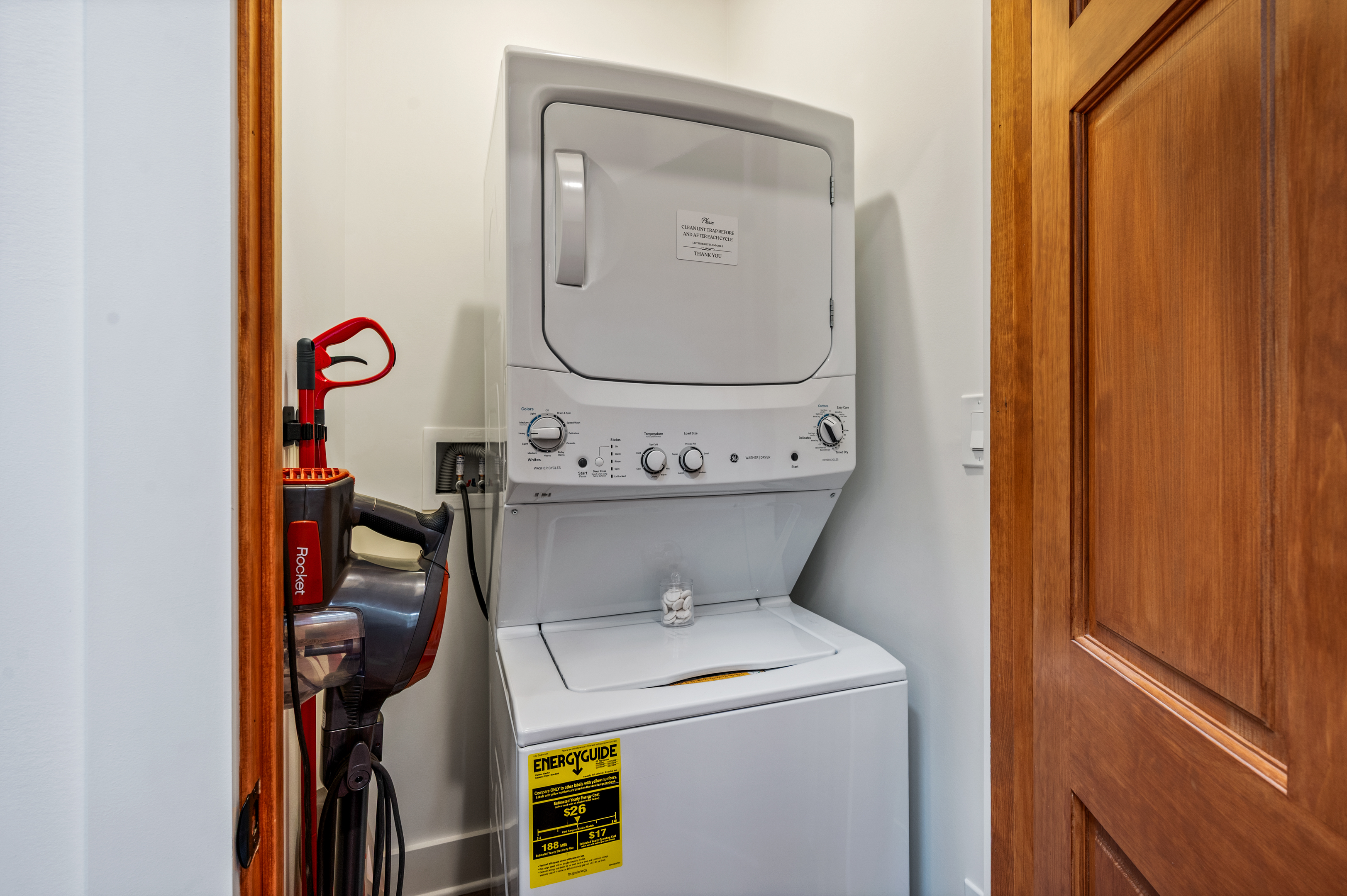 Washer and dryer for your use. Complete with laundry detergent. Products thoughtfully chosen, because we're always looking for safer ingredients. 