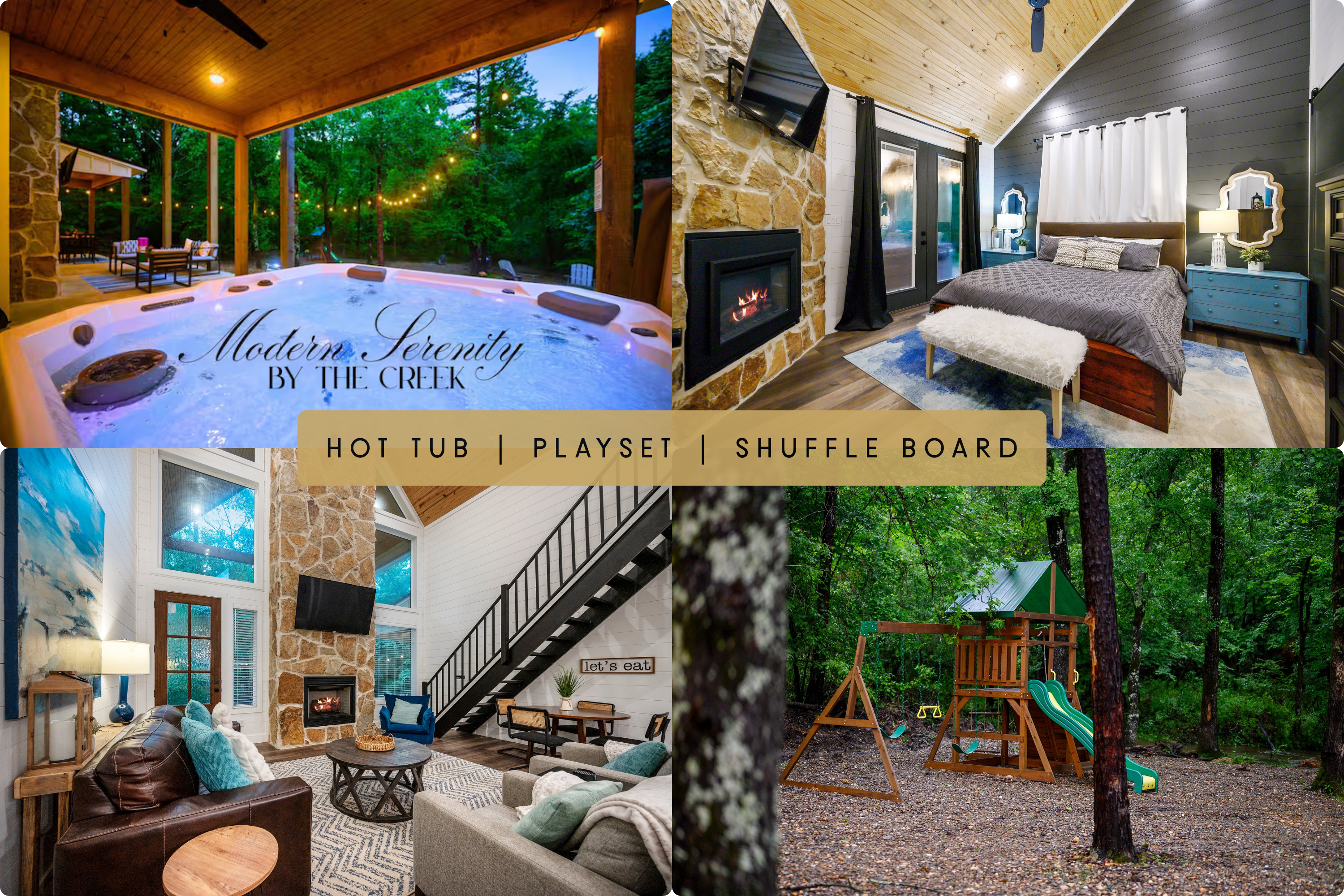 Welcome to Modern Serenity, a cozy creekside cabin where warm fires, scenic forest views, and the calming sounds of the creek invite you to truly unwind