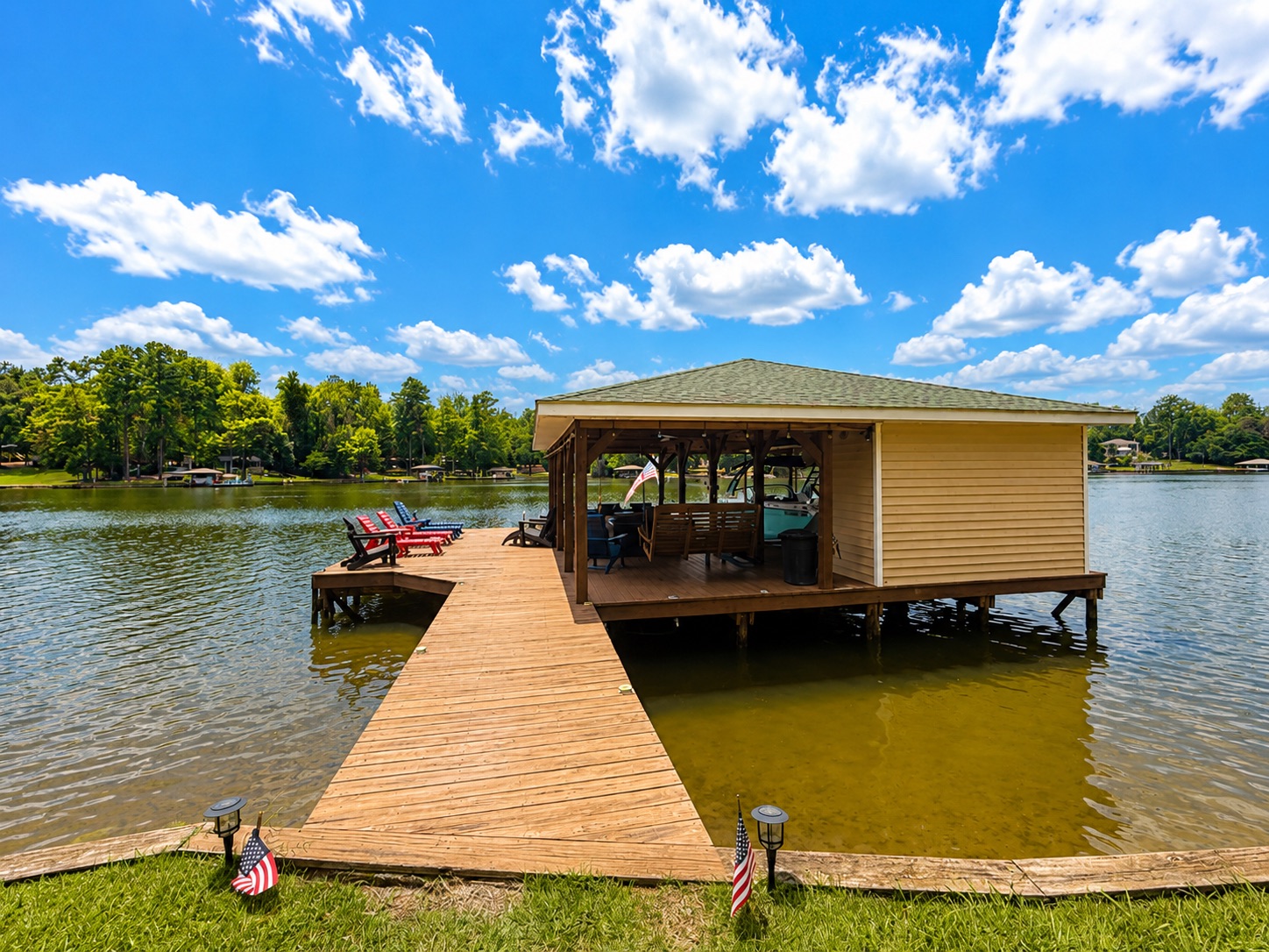 Relaxing boathouse surrounded by scenic lake views