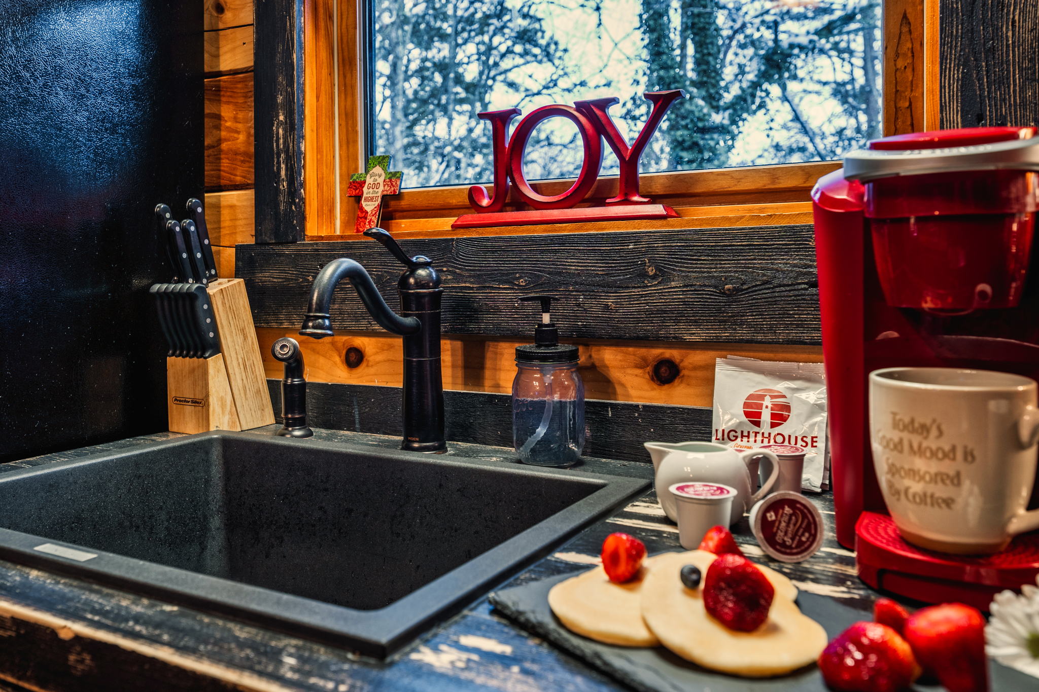 Recharge yourself using the Keurig machine and complimentary coffee pods :)