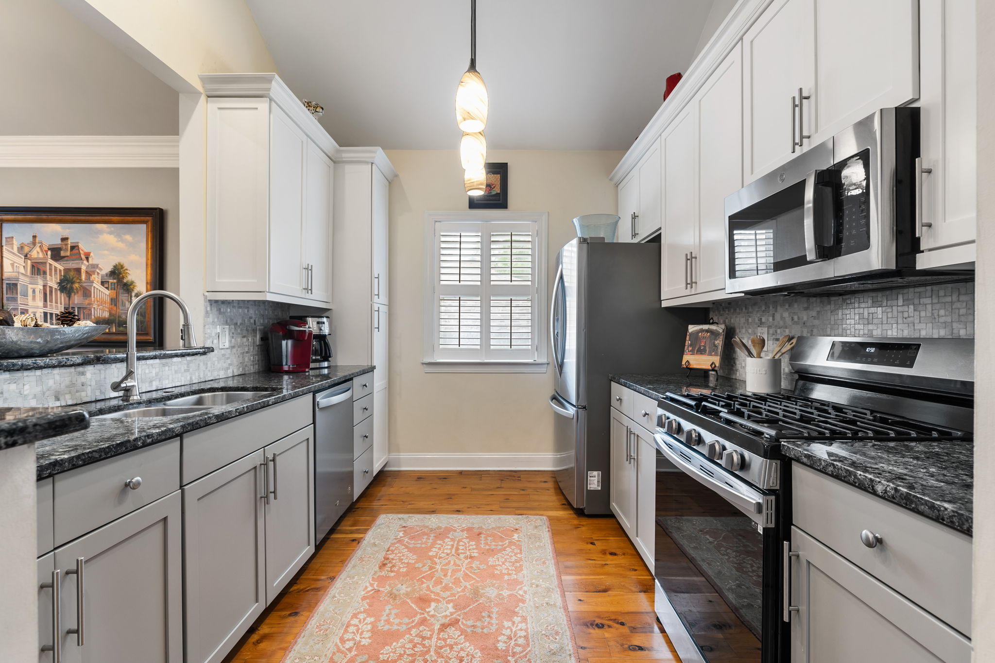 Well Stocked and supplied. Good Appliances.  Gas range. Stainless and Granite.