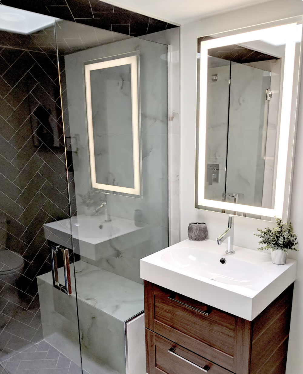 Guest bathroom with sunken walk-in shower