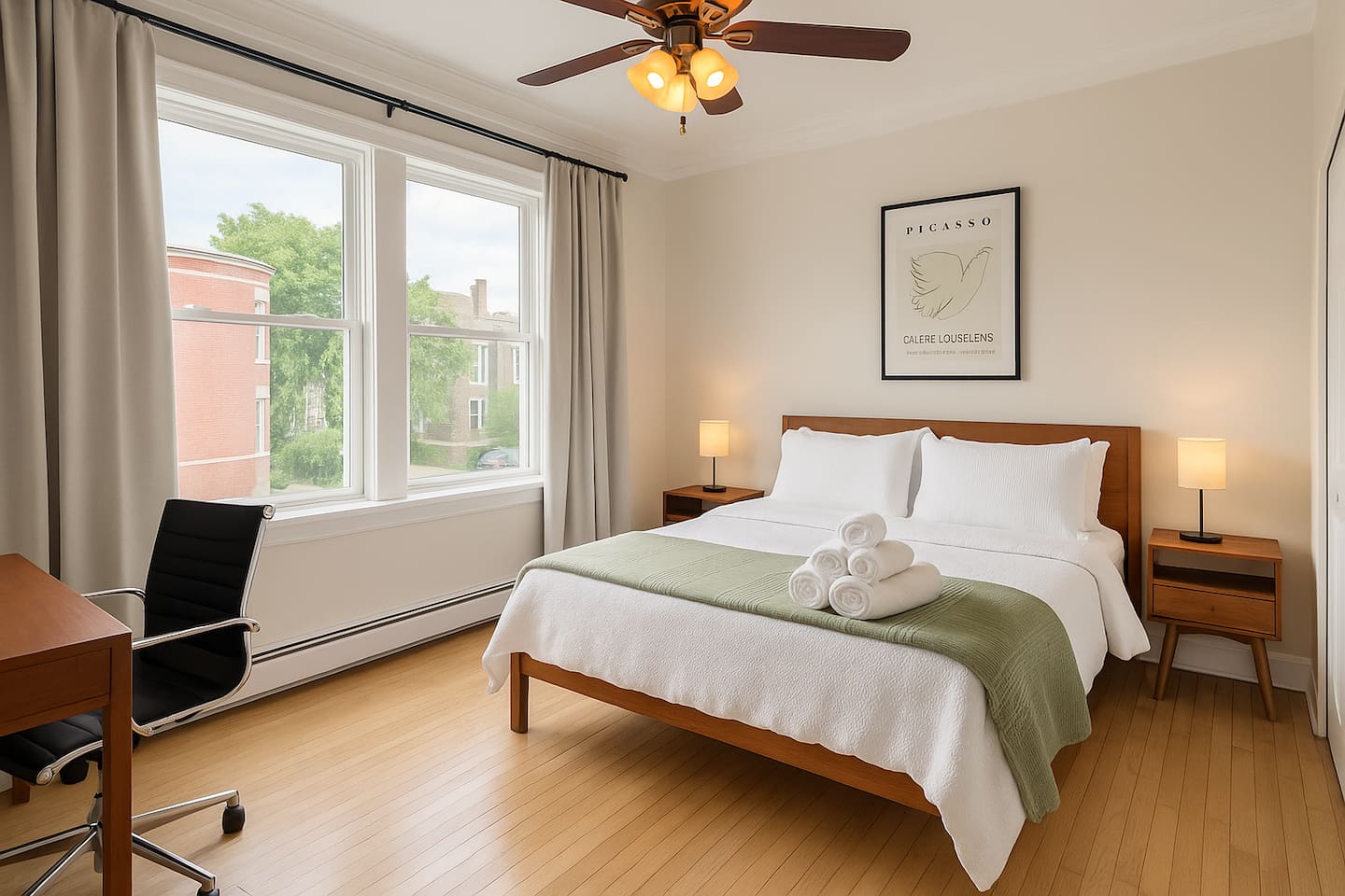 Dedicated working space with natural daylight, strong fast WiFi, and quiet corner setup for remote work or trip planning.