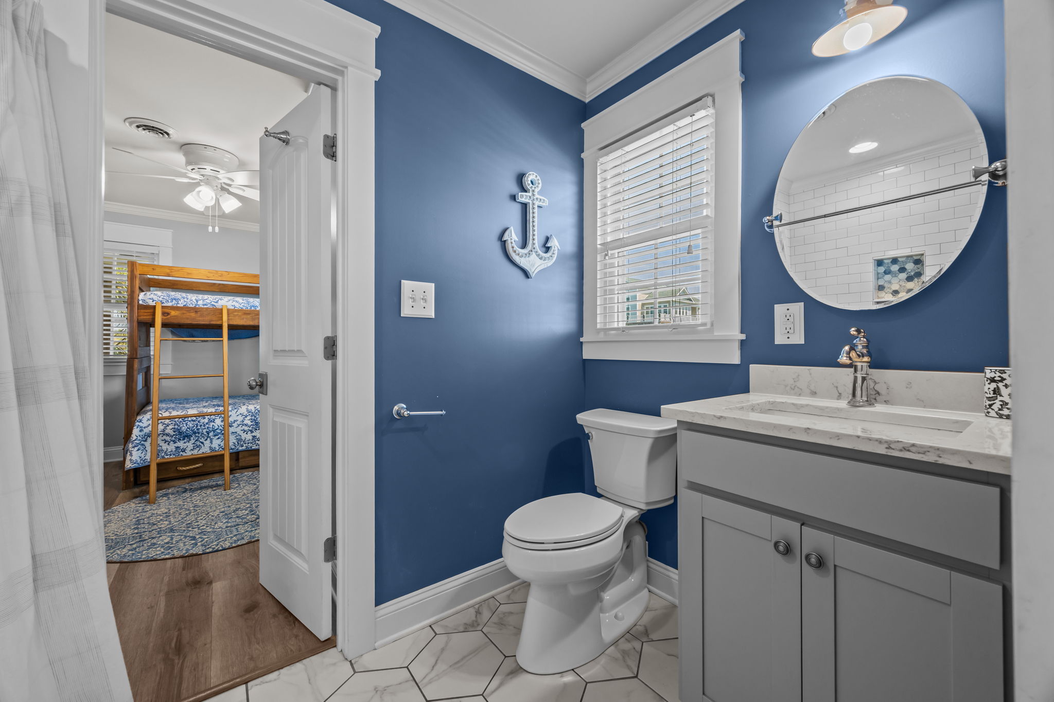 Smart design with a Jack and Jill bathroom connecting the two bedrooms