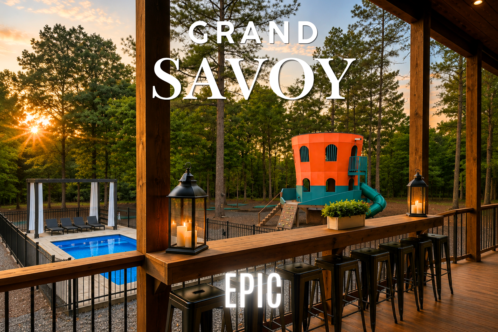Outdoor Deck: Sip cocktails while enjoying sunset views and the thrill of the playhouse!