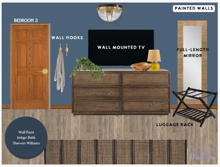 Alternate view of the updated main floor bedroom w/ seating & wall-mounted TV