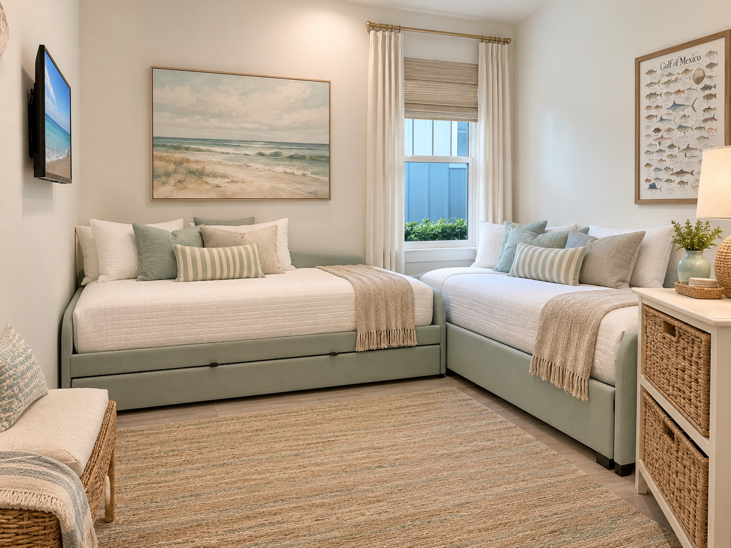 Bedroom 4 - 2 twin beds plus a twin trundle provide sleeping quarters for kids, teens, and adults (trundle appropriate for children and young teens)