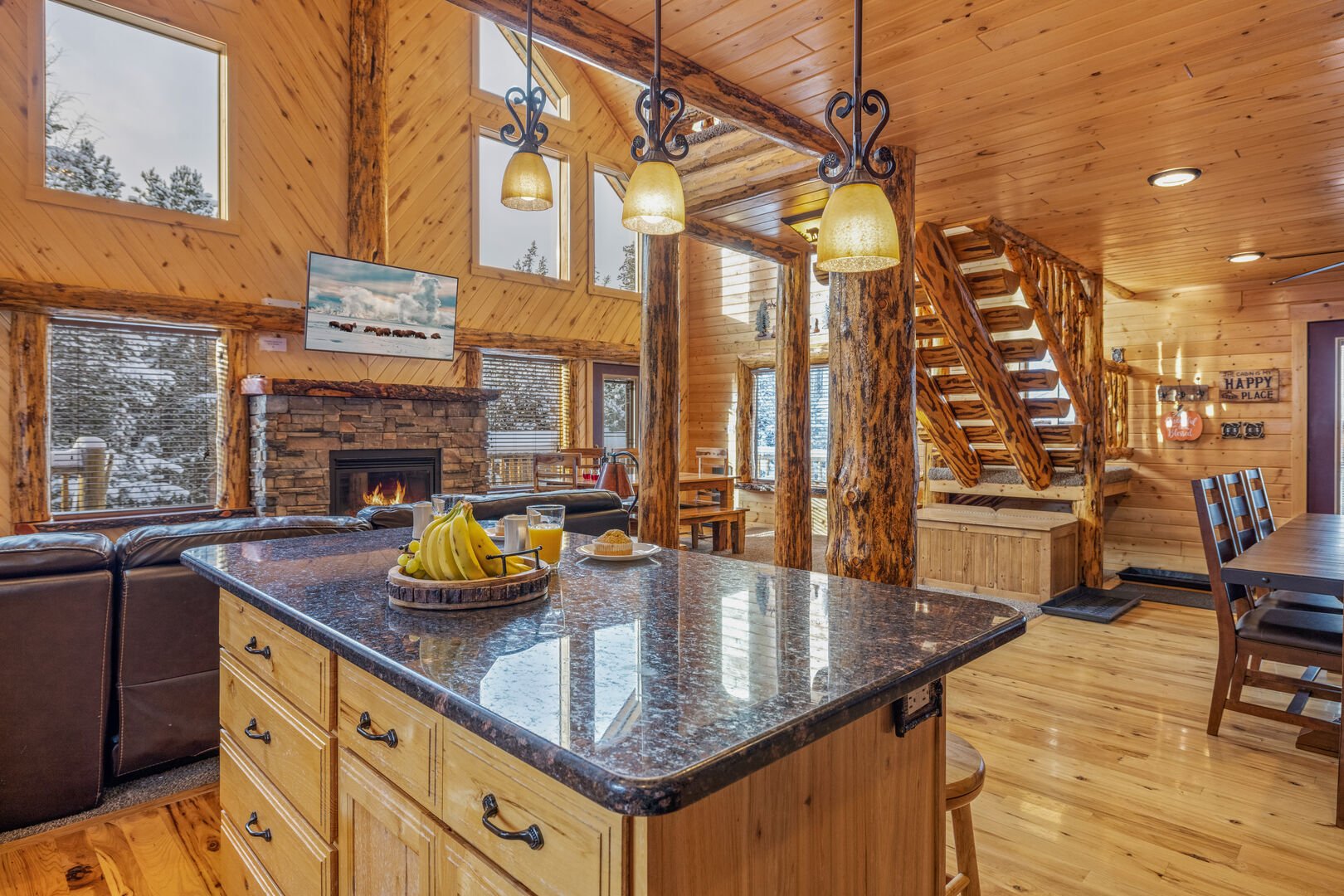 Kitchen that overlooks the living and dining areas
