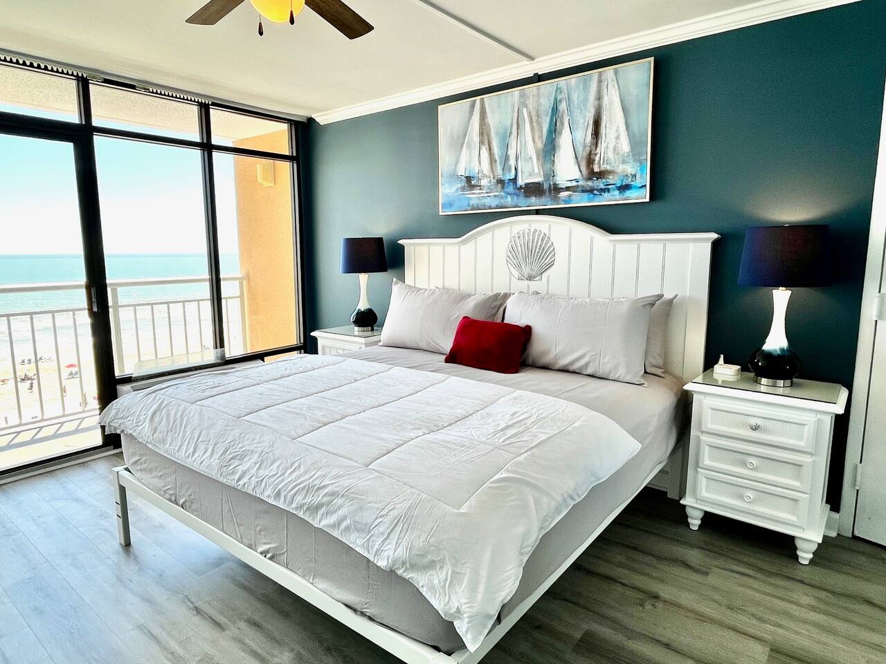 Very relaxing master bedroom with KING-Sized bed for total sleeping pleasure! Room can "lock-out" from rest of unit. has its own balcony to enjoy the ocean, beach, pool, and Ocean Annie views. There is also a full bathroom directly off this bedroom.