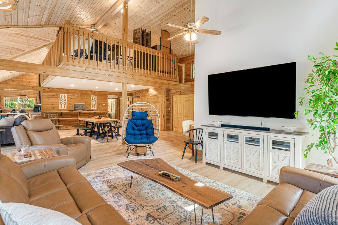 The living space is open to the dining area so everyone can enjoy each other's company. 