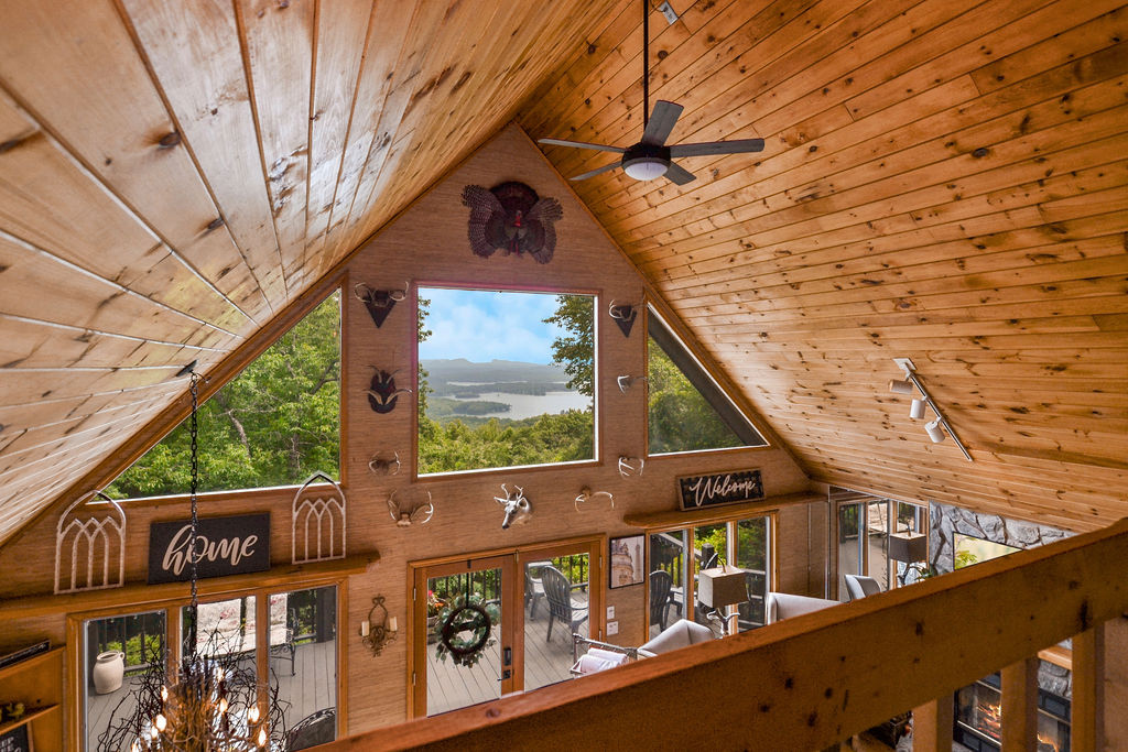 With large windows in this Italian Chalet you can see Mountains and lake Blue Ridge Anywhere