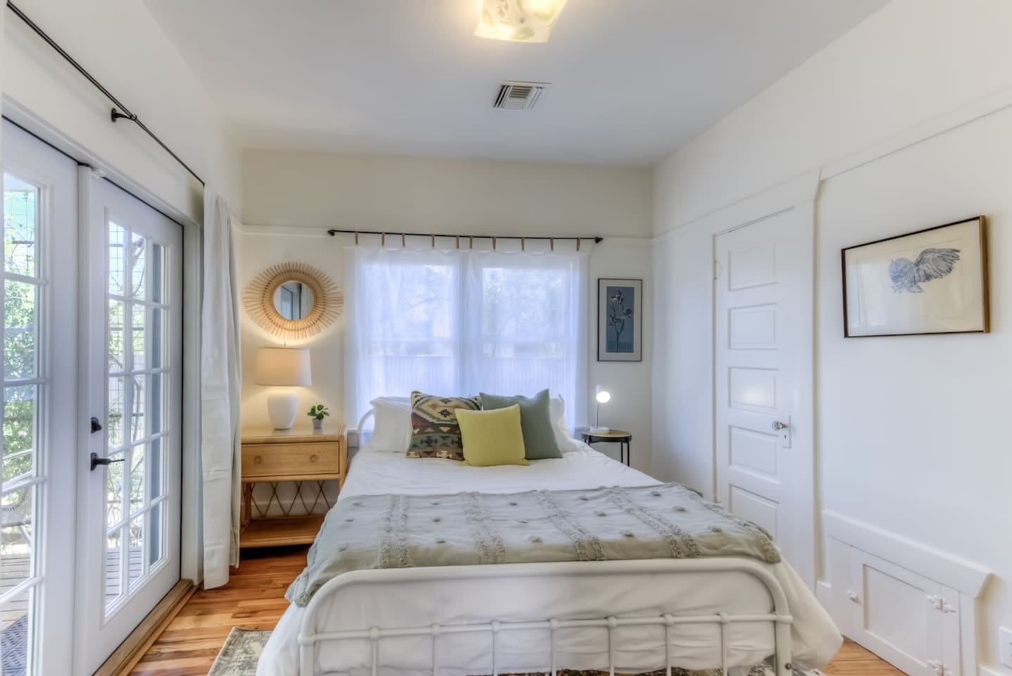 back bedroom with French doors to back patio