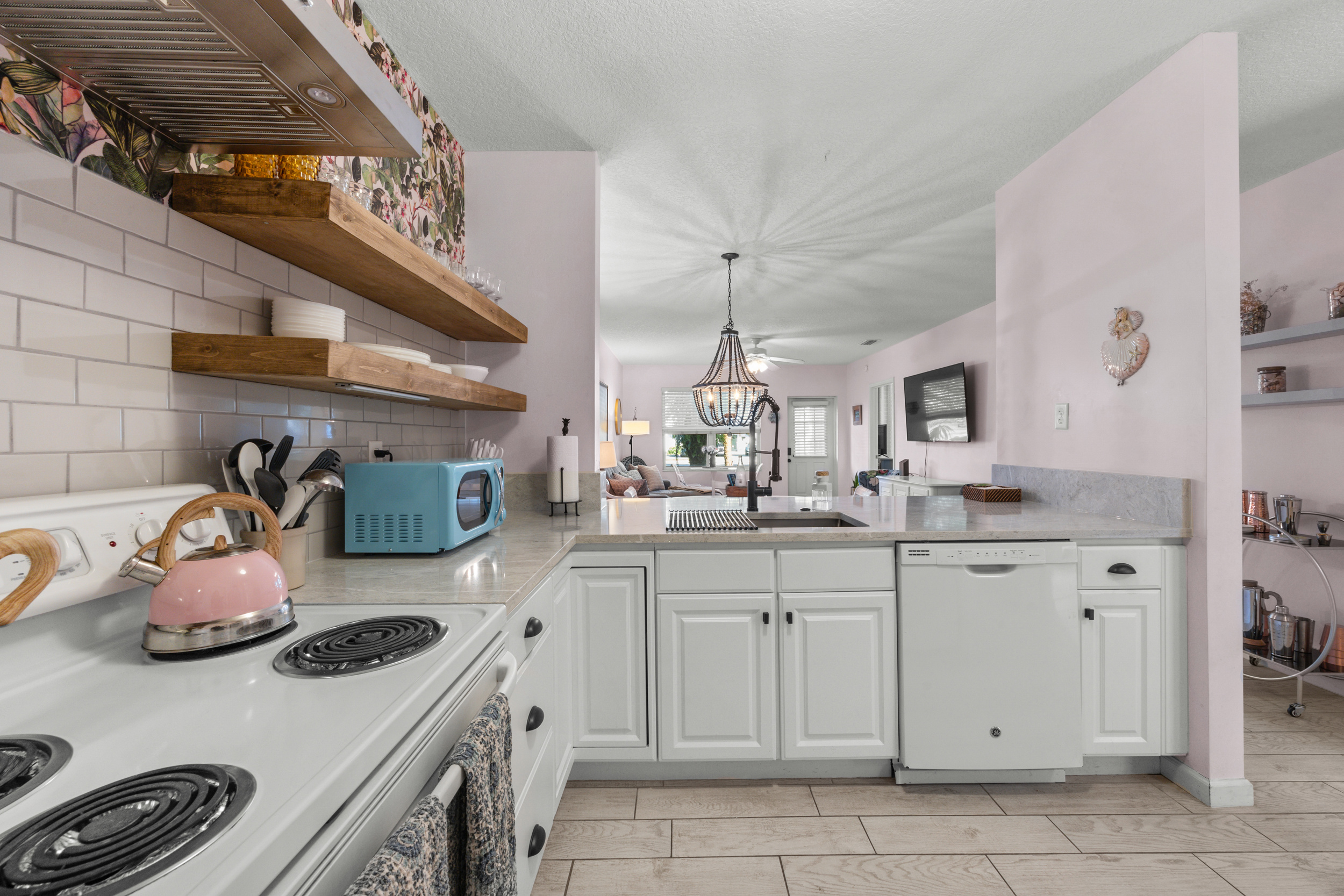 Bright modern kitchen with coastal charm.