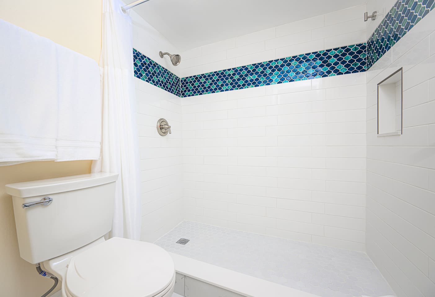 Newly renovated master bathroom with walk in shower. 