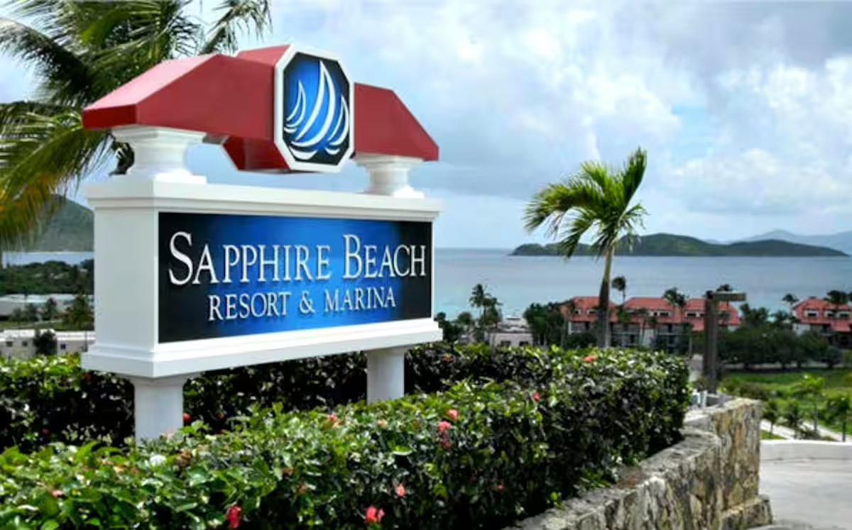 Just down the hill, about a 7 minute walk away, is Sapphire Beach Resort