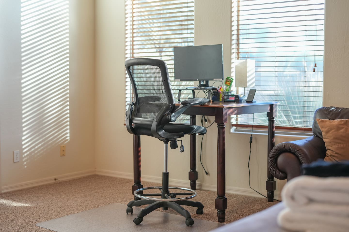 Dedicated work desk ideal for remote work or extended stays