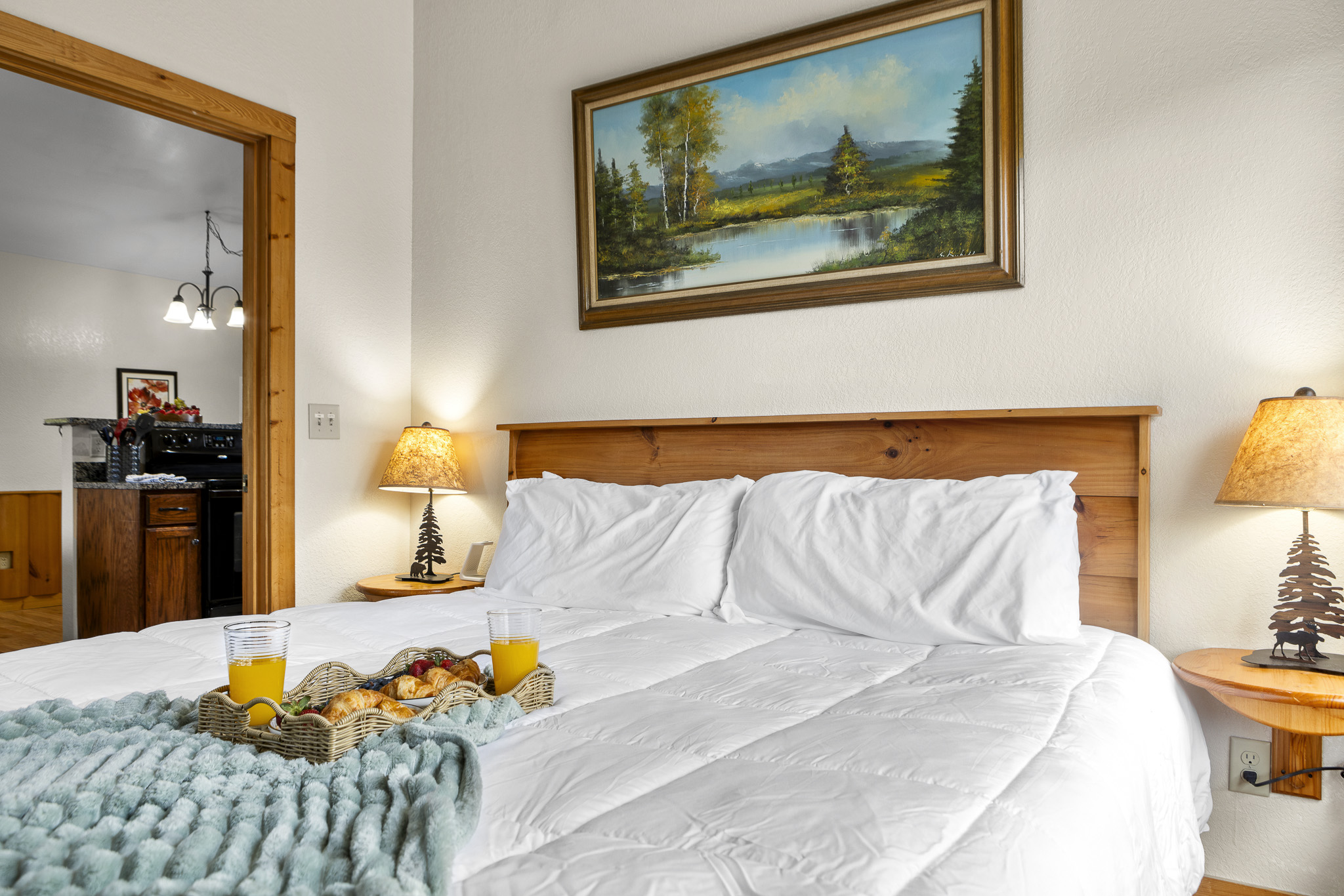Bedroom Retreat: Enjoy mountain views and a delightful breakfast spread to start your day!

