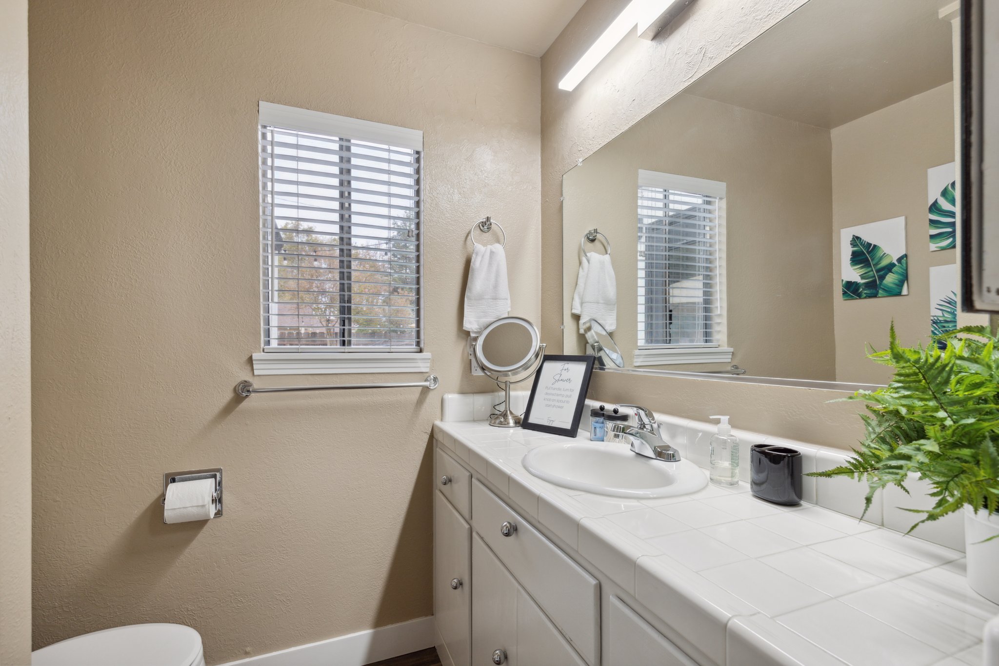 Bathroom stocked with essentials.