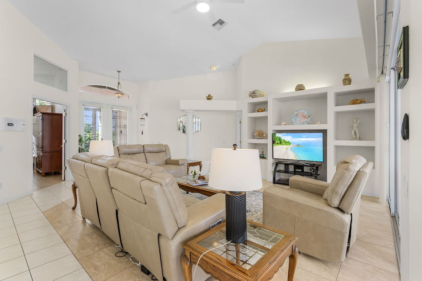 Relax in the spacious, comfortable living area with a TV for your entertainment!