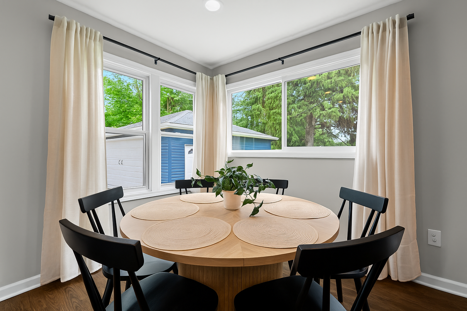 Charming breakfast nook with peaceful views—perfect for morning coffee or a family meal.