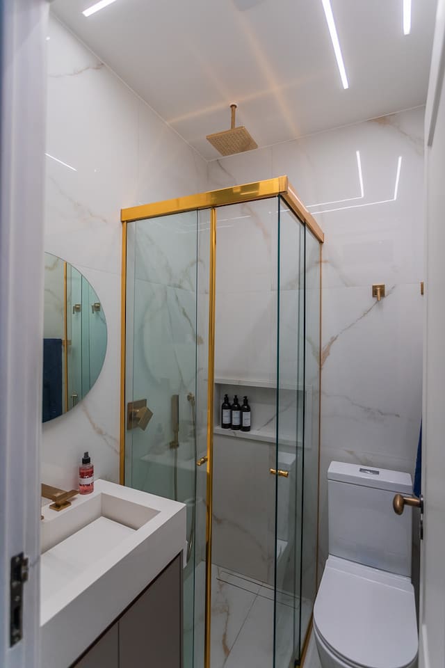 All bathrooms are brand new, with hair dryers -- six full baths and one powder room!