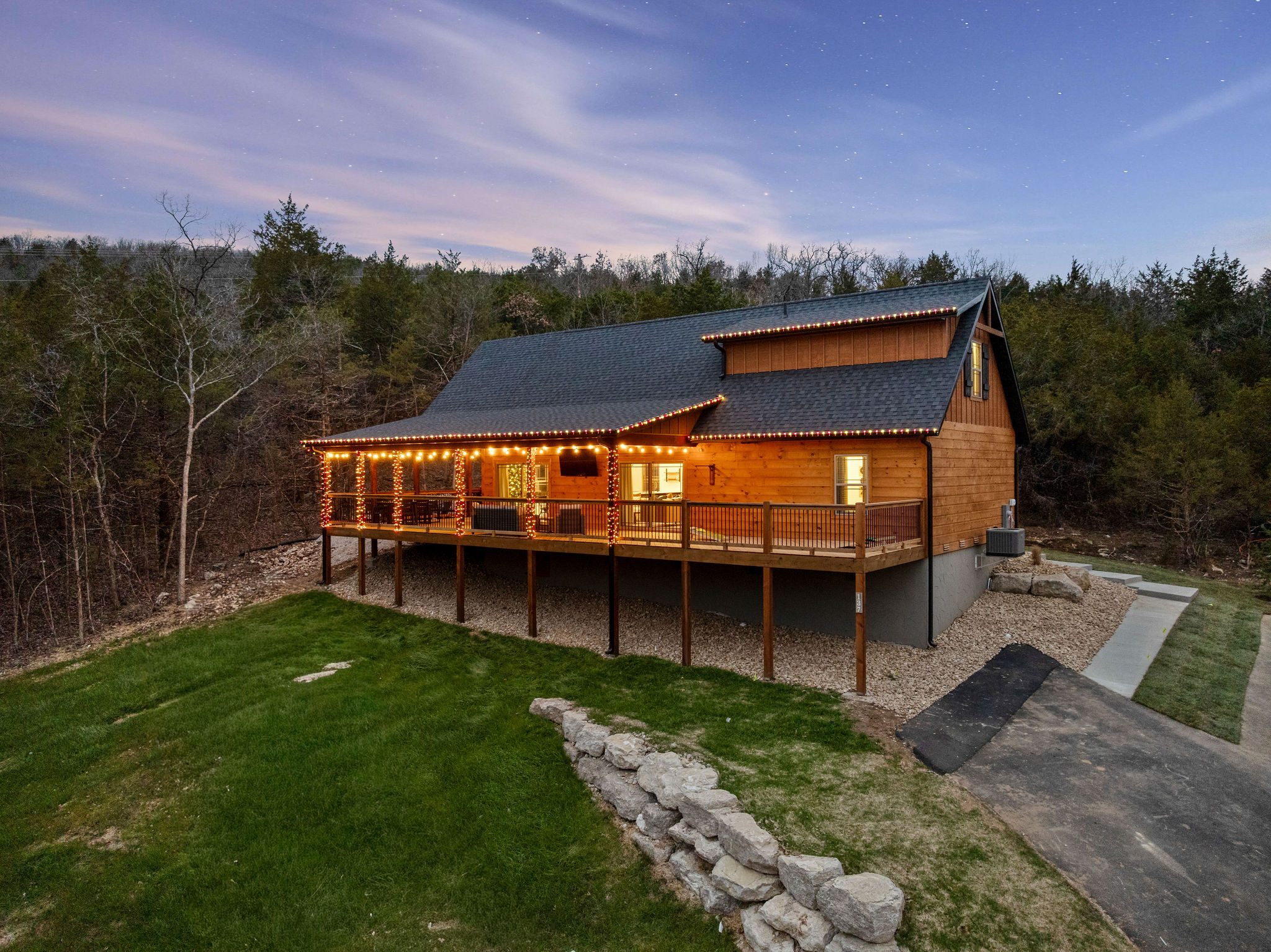 Another look at the cabin and spacious deck from the side.