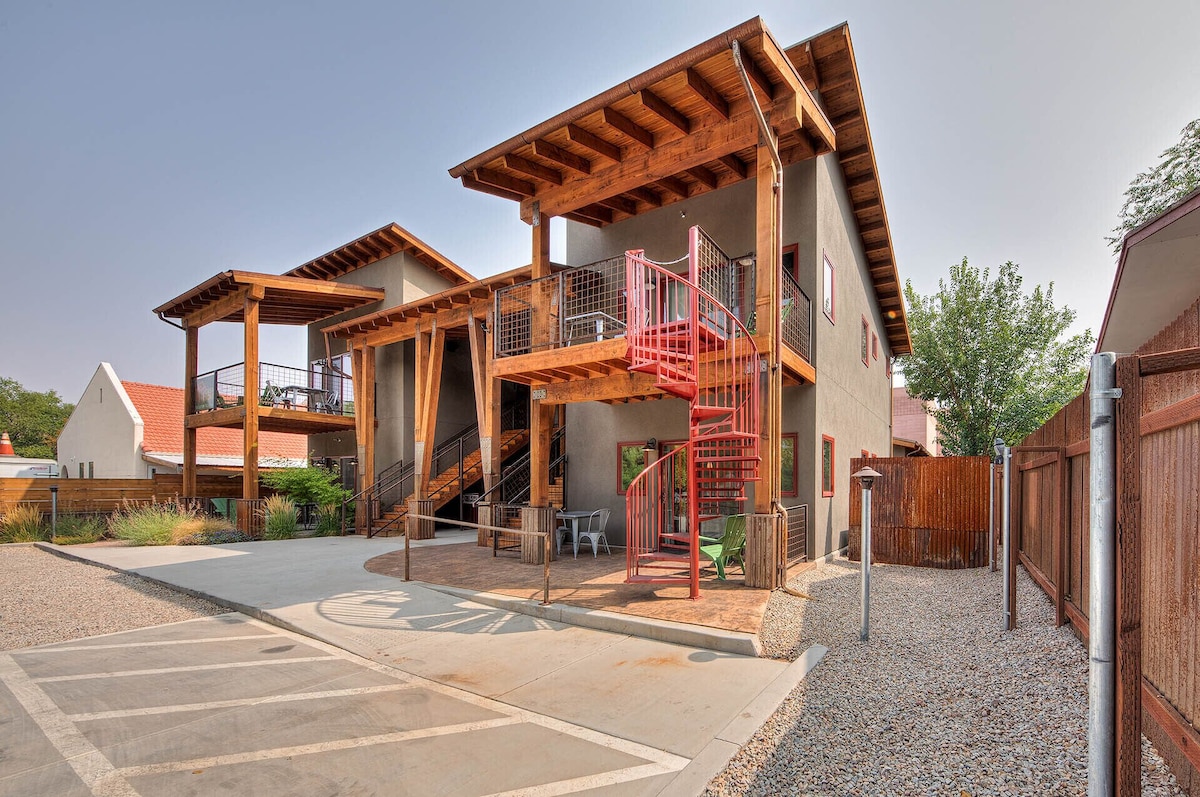 Covered patio on lower level with quick access to parking