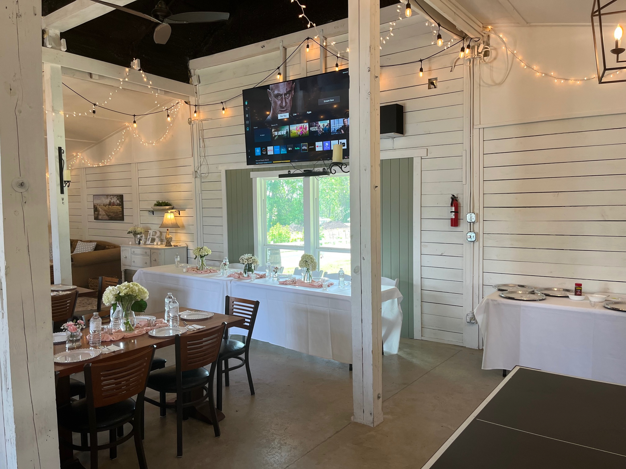 Giant 85" TV with sound bar and Apple TV ready for the big game!