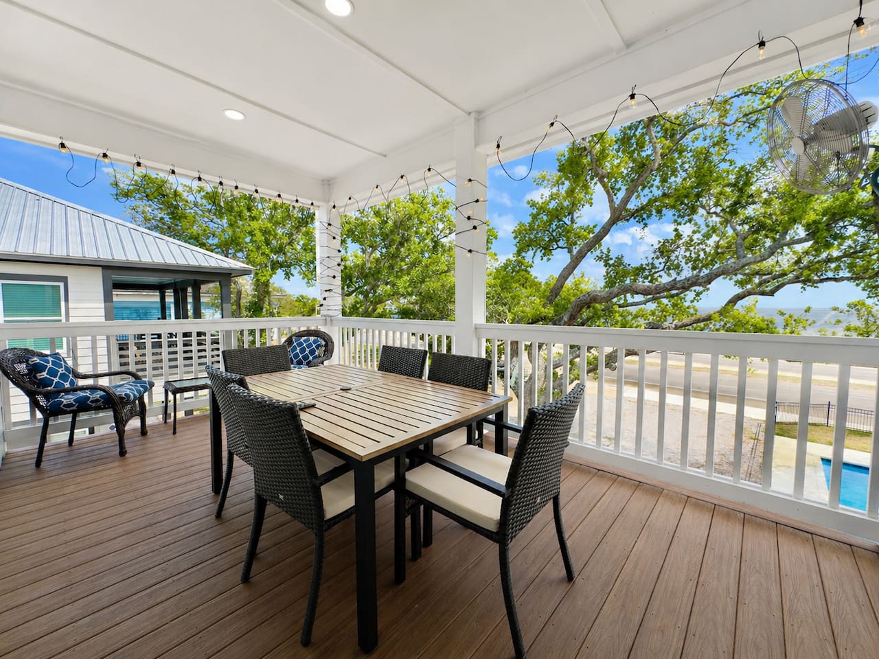 Start your day with coffee overlooking the serene shoreline.