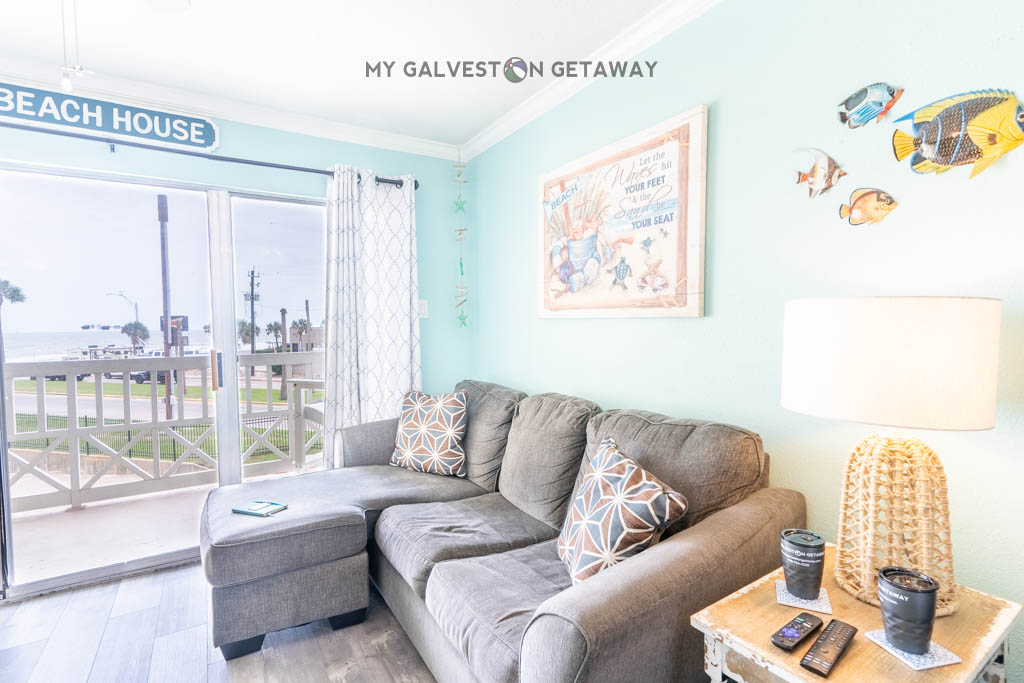 You'll access the sunny patio from the living room