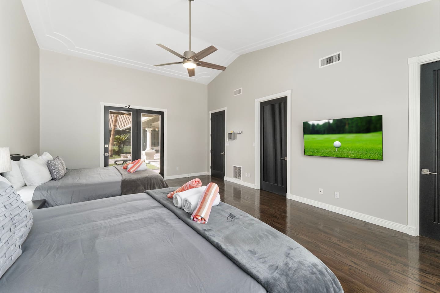 Enjoy a movie night or catch up on shows with the wall-mounted flat-screen TV.